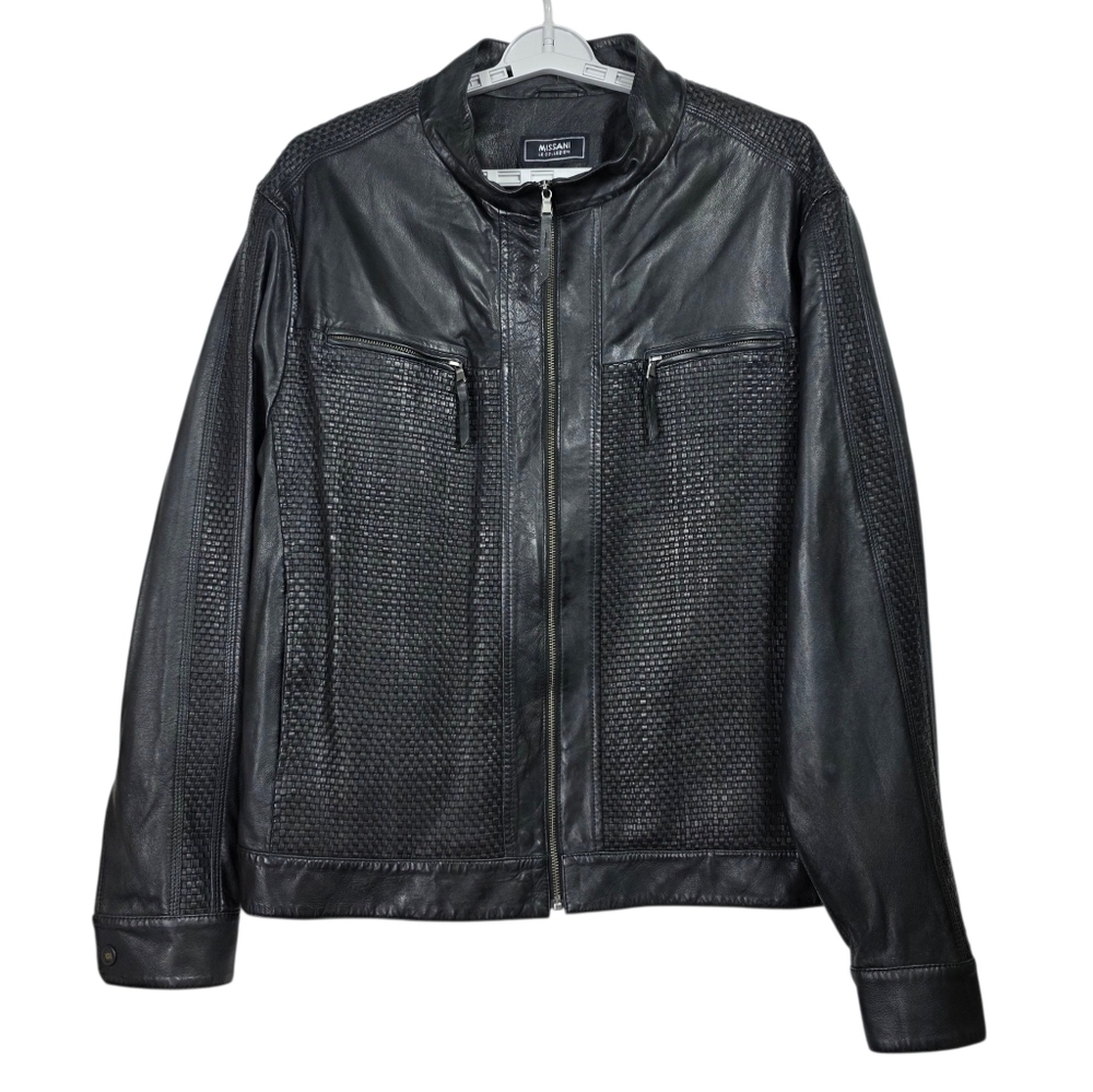 Missani Le Collezioni braided front leather motorcycle jacket